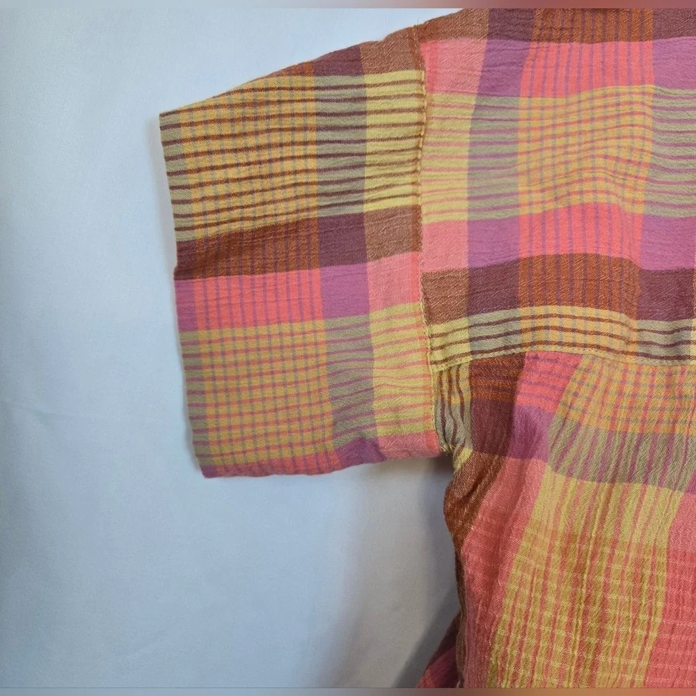 Madewell Women's Neon Madras Plaid Button‎ Short Sleeve Cotton Daily Shirt Small - Picture 4 of 11